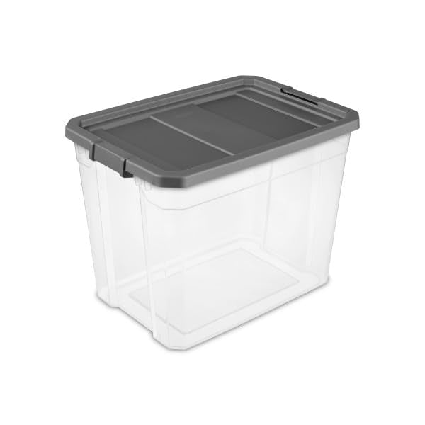 Sterilite 8-Pack Modular Stacker Box, Durable Clear Plastic Storage Bins with Latching Lids, 40 Quart - Stackable Organizing Container Boxes for Closet, Bathroom, and Office