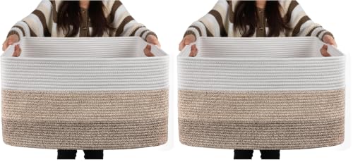 OIAHOMY Blanket Basket Laundry Basket Dog Toy Basket 75L Gradient Brown