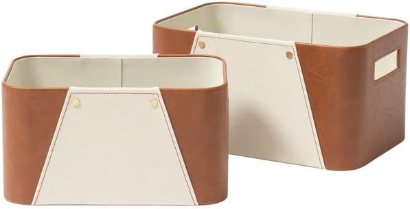 LA JOLIE MUSE Faux Leather Storage Baskets for Organizing, Beige 2 Pack