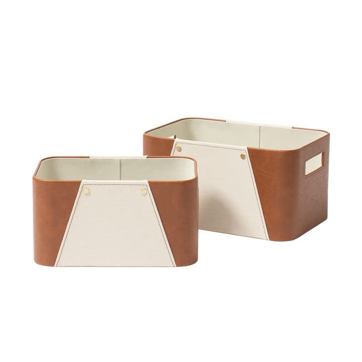 LA JOLIE MUSE Faux Leather Storage Baskets for Organizing, Beige 2 Pack