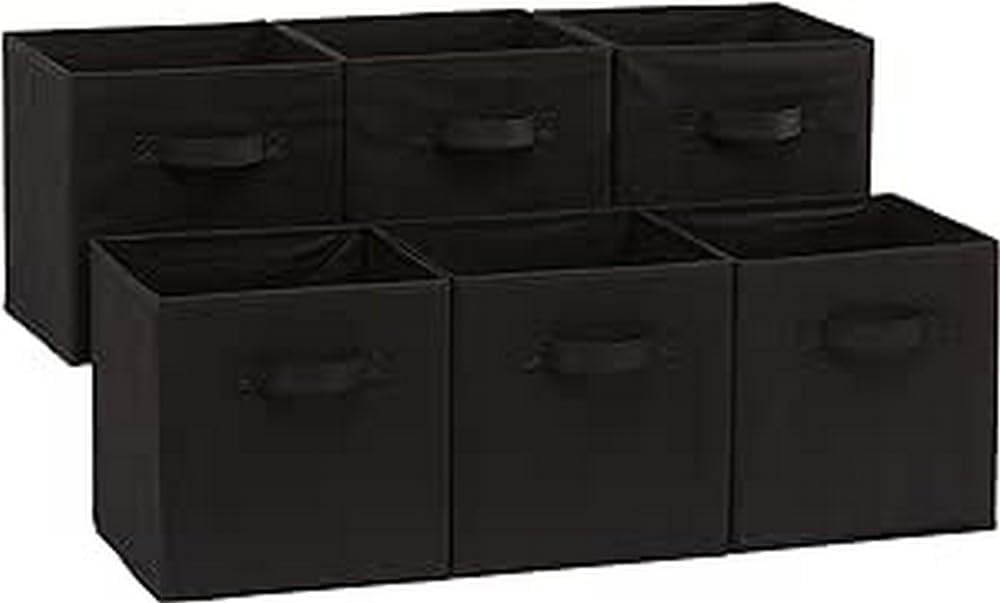 Amazon Basics Collapsible Fabric Storage Bins with Handles, Cube Organizer, Lightweight Fabric, 10.5"x10.5"x11", Brown, 6-Pack