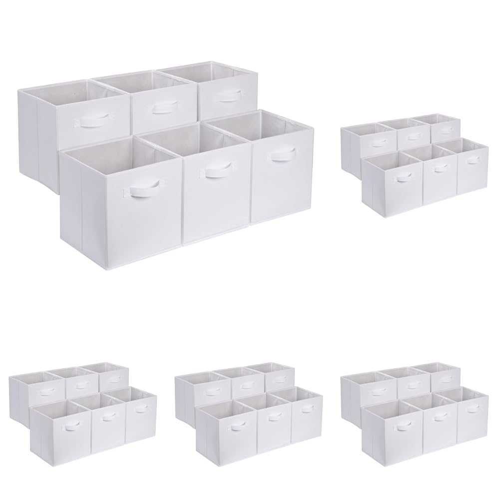 Amazon Basics Collapsible Fabric Storage Bins with Handles, Cube Organizer, Lightweight Fabric, 10.5"x10.5"x11", Brown, 6-Pack