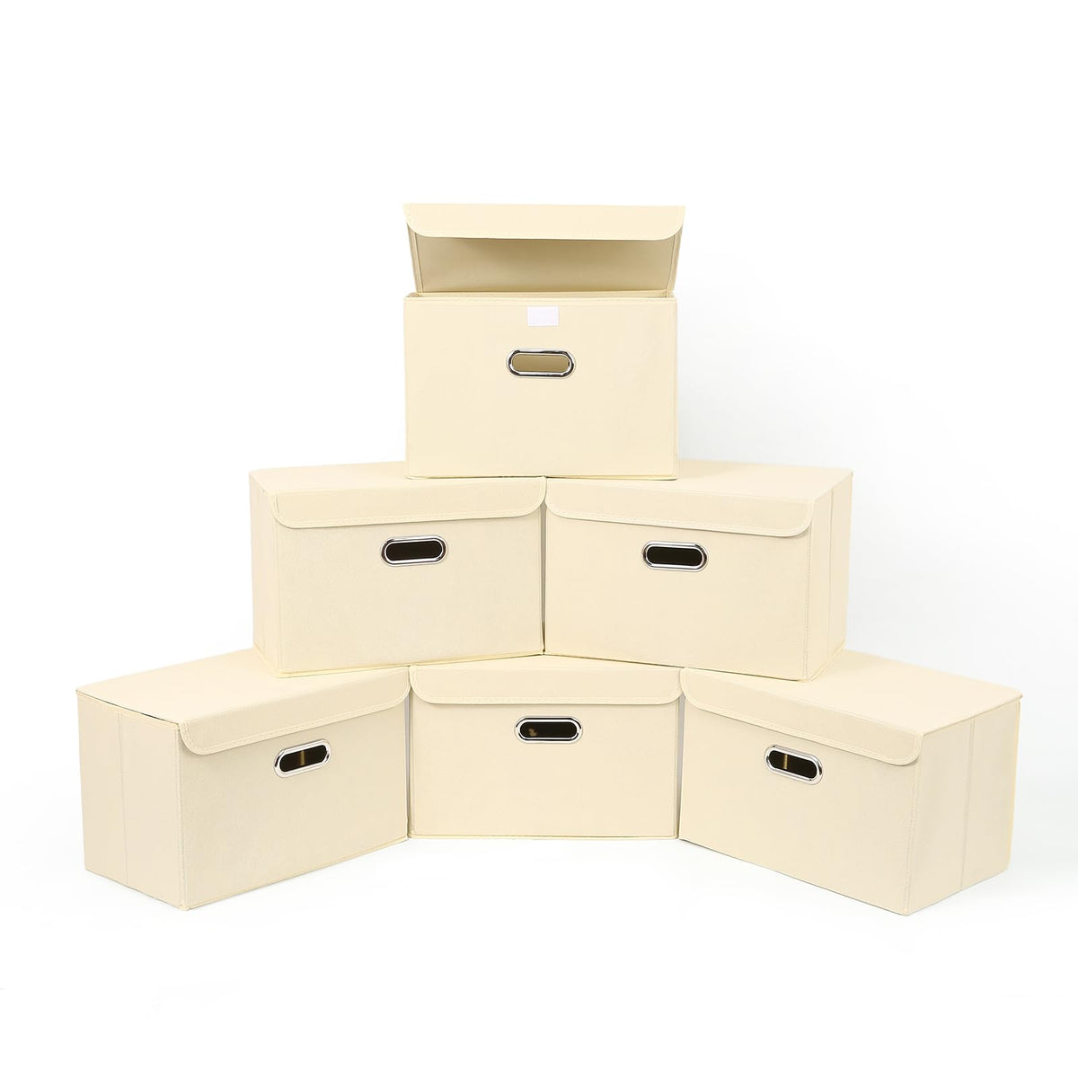 STOREONE Fabric Storage Cube Bins Foldable Organizer Container Collapsible Basket with Lids and Metal Handles, for Home, Bedroom, Closet 3 Pcs (Navy Blue)