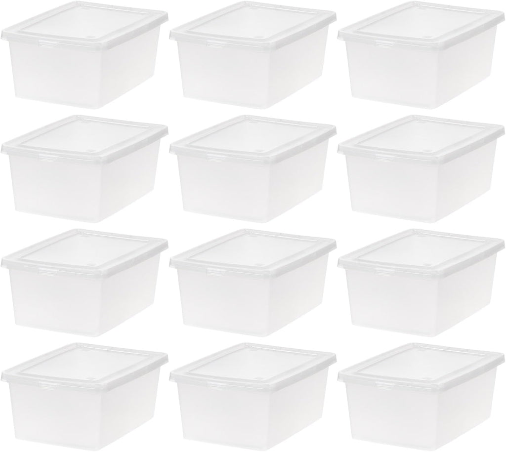 IRIS USA 12-Pack 15 Qt Storage Bins with Lids, Clear, Stackable