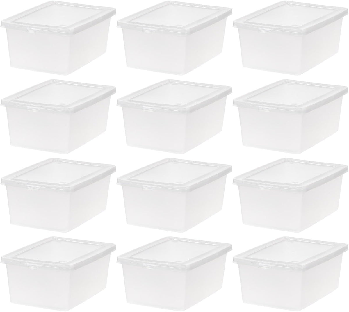 IRIS USA 12-Pack 15 Qt Storage Bins with Lids, Clear, Stackable