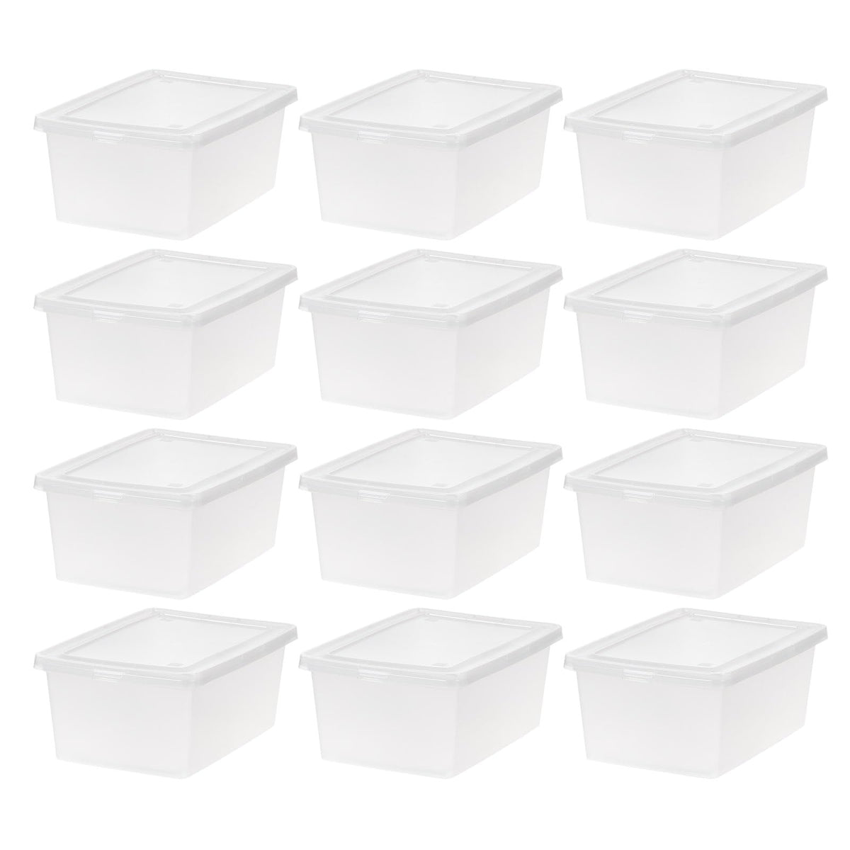 IRIS USA 12-Pack 15 Qt Storage Bins with Lids, Clear, Stackable