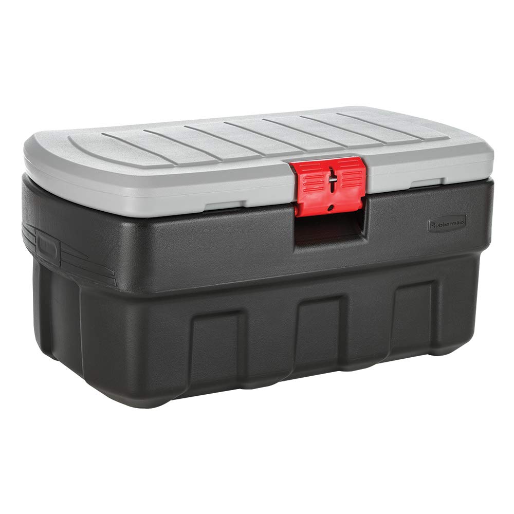 Rubbermaid 48 Gallon Black Action Packer Lockable Latch Indoor and Outdoor Storage Box Container for Home, Garage, Backyard, Single