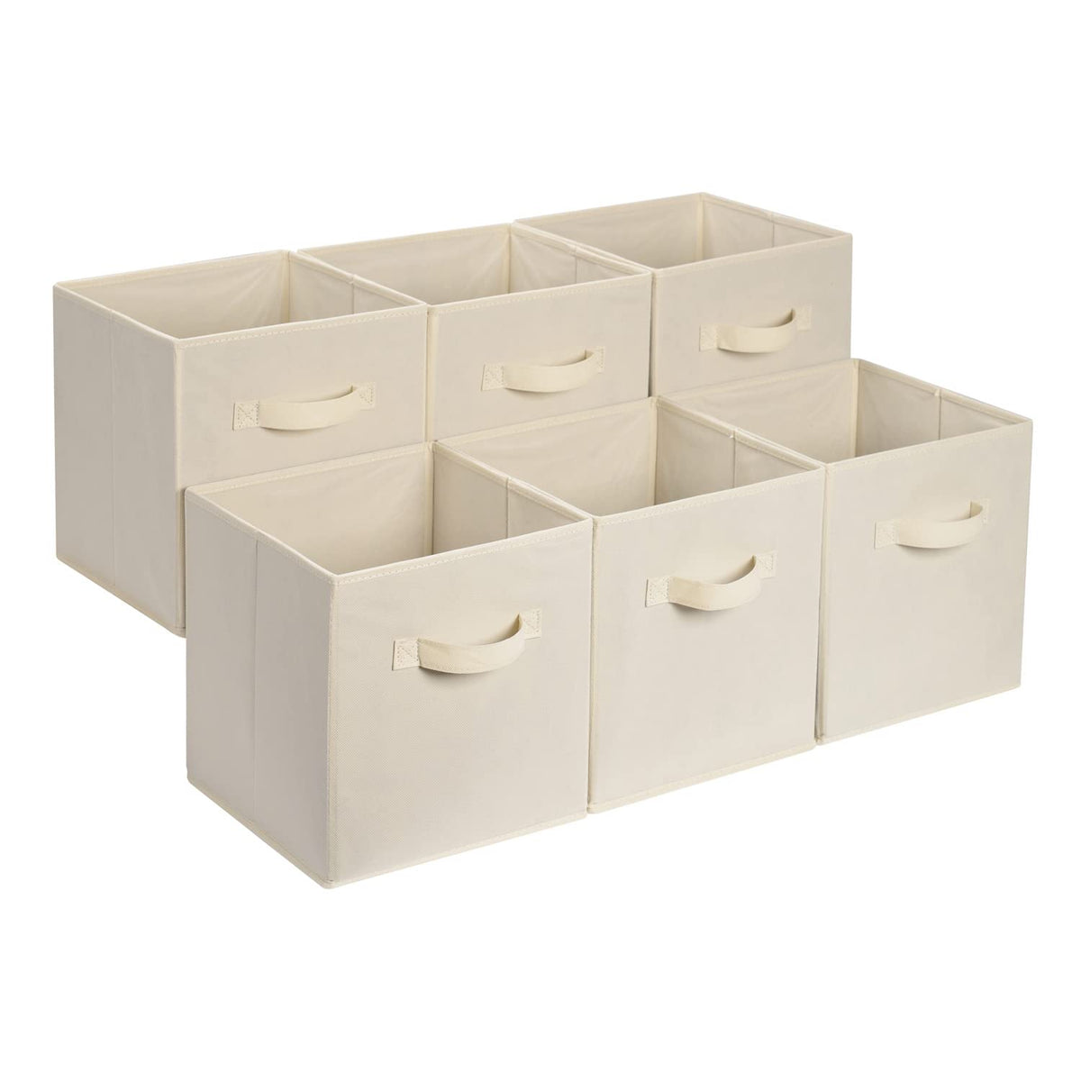 Amazon Basics Collapsible Fabric Storage Bins with Handles, Cube Organizer, Lightweight Fabric, 10.5"x10.5"x11", Brown, 6-Pack