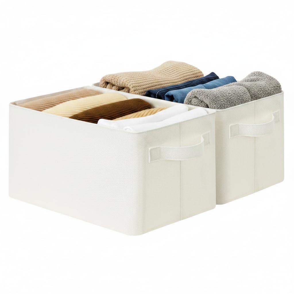 GRANNY SAYS Fabric Storage Bins, Storage Baskets, Beige, 2-Pack, 17"x13"x7"