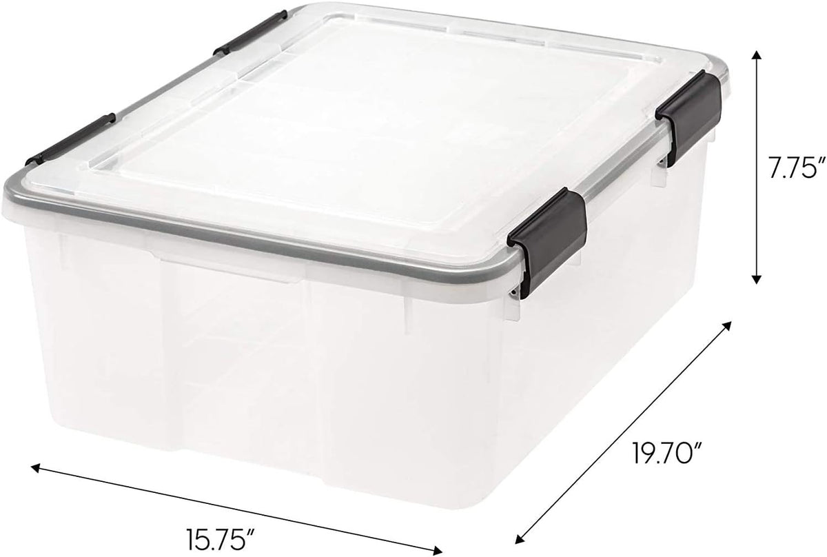 IRIS USA 6-Pack 31 Qt Storage Bins with Gasket Lids, Clear/Black