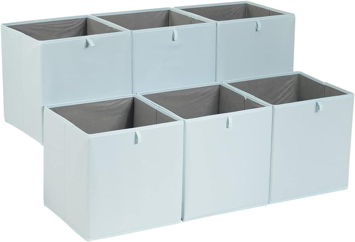 Amazon Basics Collapsible Cube Storage Organizer Bins, Closet Organizer Baskets for Shelves, Space-Saving, White, 13" x 15" x 13", 6-Pack