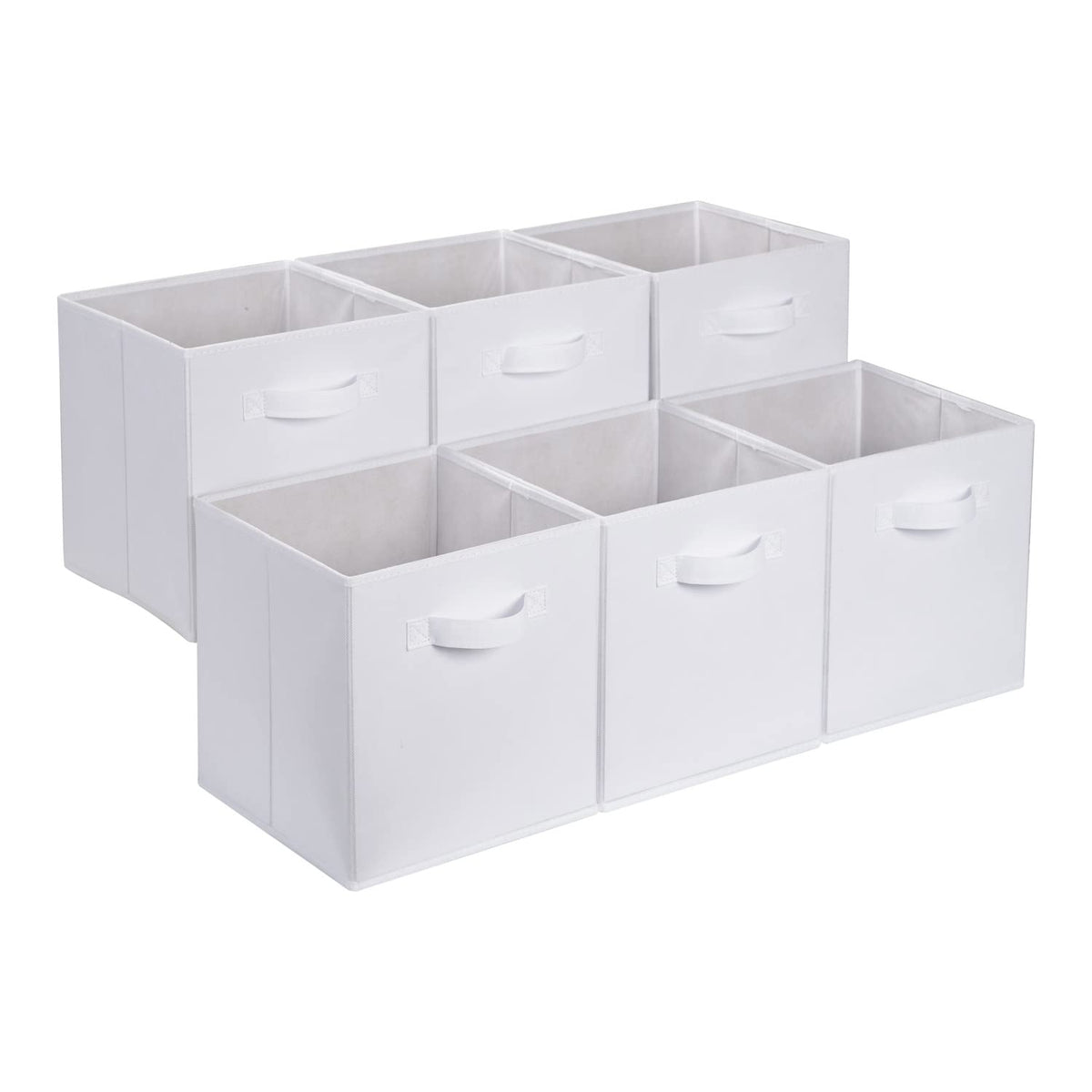 Amazon Basics Collapsible Fabric Storage Bins with Handles, Cube Organizer, Lightweight Fabric, 10.5"x10.5"x11", Brown, 6-Pack