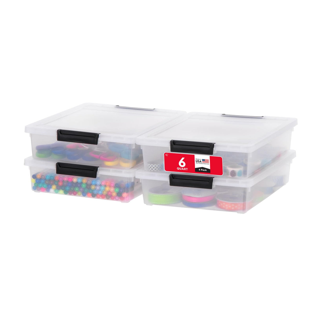 IRIS USA Storage Bins with Lids |Made in USA| 4 Qt - (6-Pack) - Clear