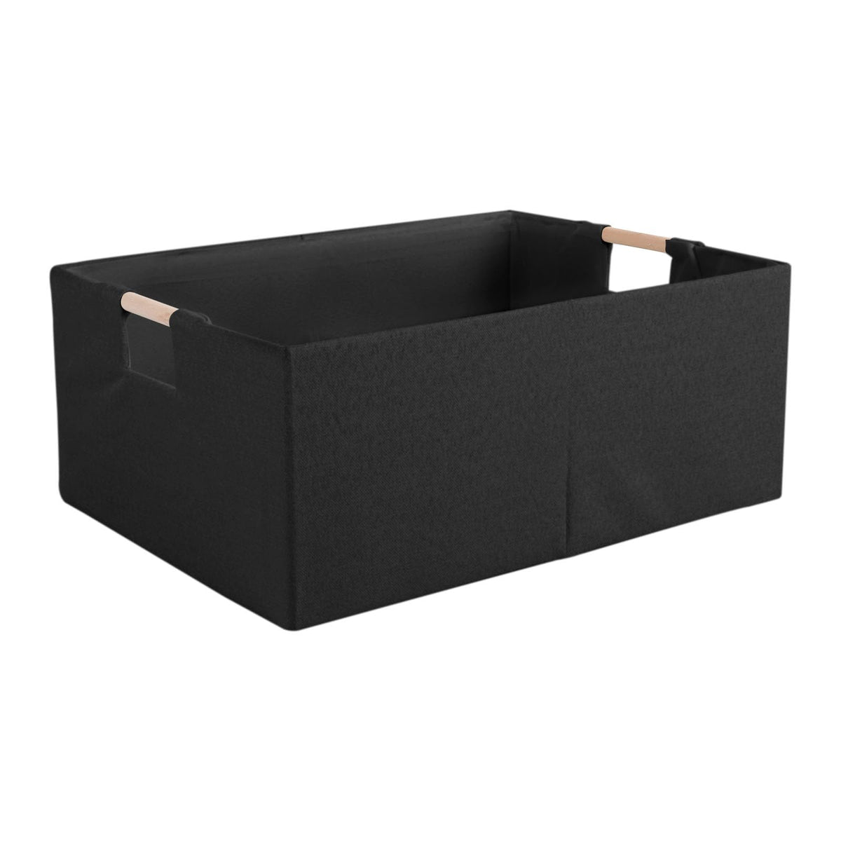 Fabric Storage Box, 15x11in Foldable Cotton Linen Basket with Wooden Handle