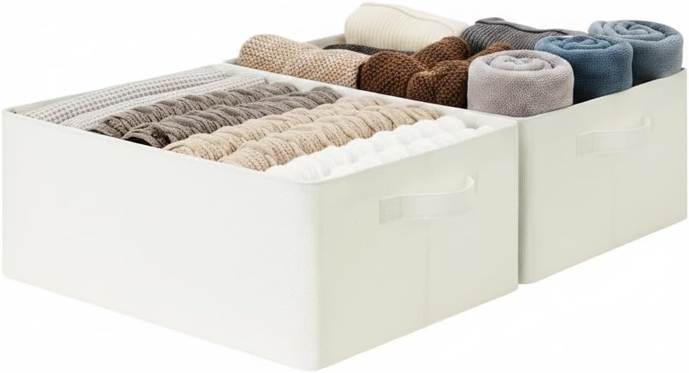 GRANNY SAYS Fabric Storage Bins, Storage Baskets, Beige, 2-Pack, 17"x13"x7"