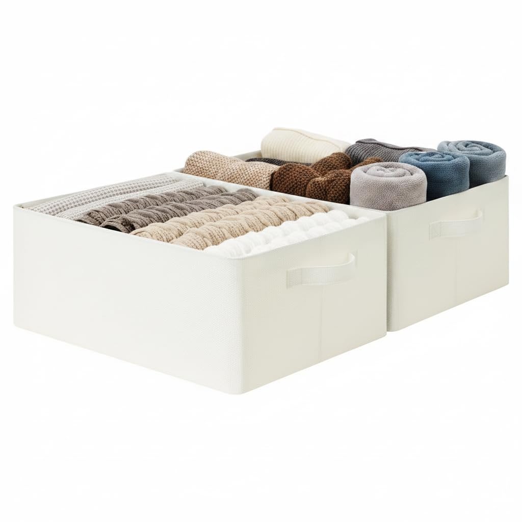 GRANNY SAYS Fabric Storage Bins, Storage Baskets, Beige, 2-Pack, 17"x13"x7"