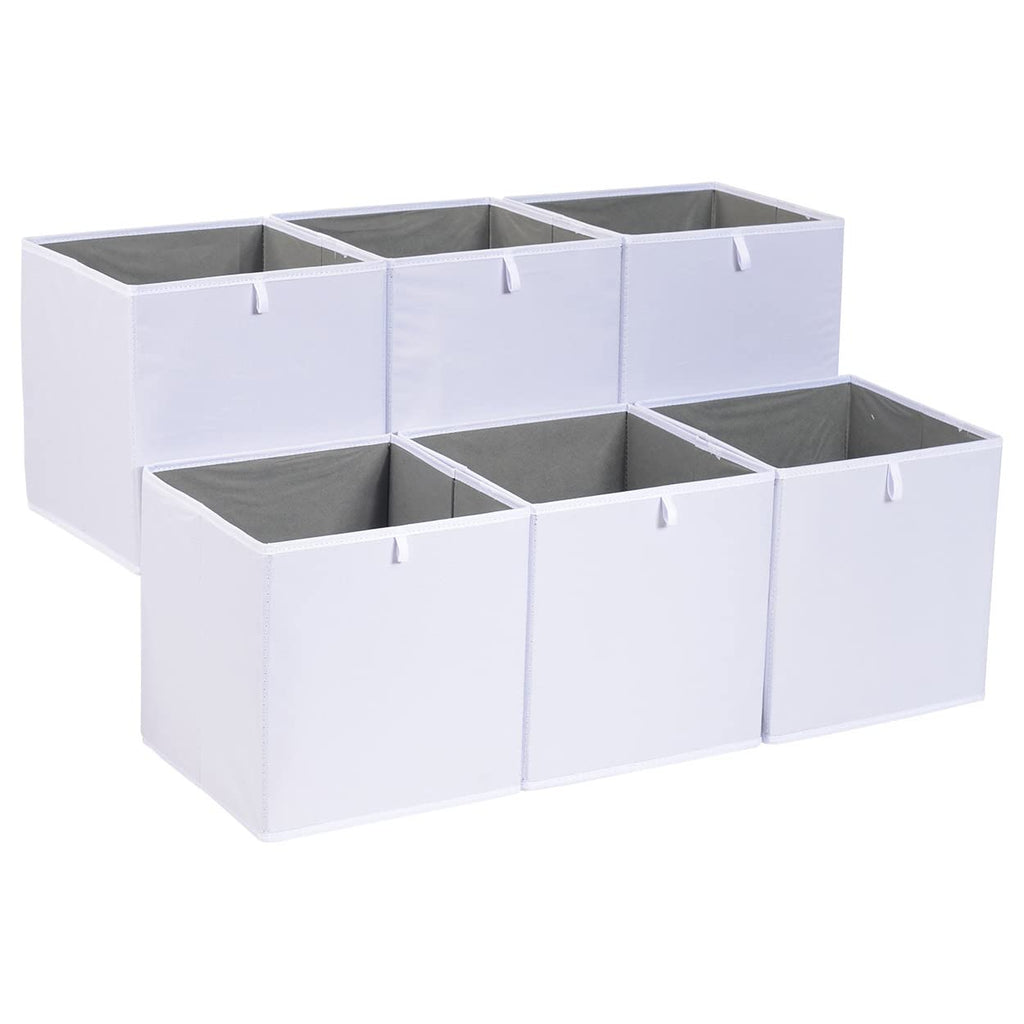 Amazon Basics Collapsible Cube Storage Organizer Bins, Closet Organizer Baskets for Shelves, Space-Saving, White, 13" x 15" x 13", 6-Pack