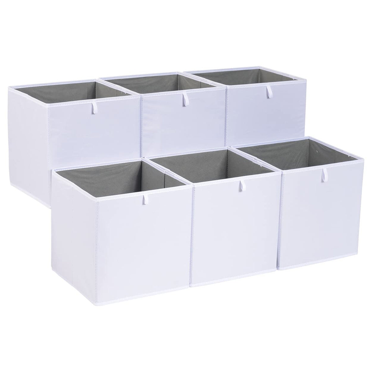 Amazon Basics Collapsible Cube Storage Organizer Bins, Closet Organizer Baskets for Shelves, Space-Saving, White, 13" x 15" x 13", 6-Pack