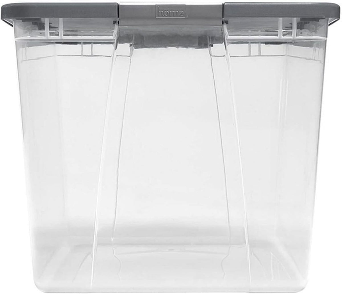 HOMZ Clear Plastic Storage Bin with Secure Latching Gray Lid, 64 Qt, 2 Pack