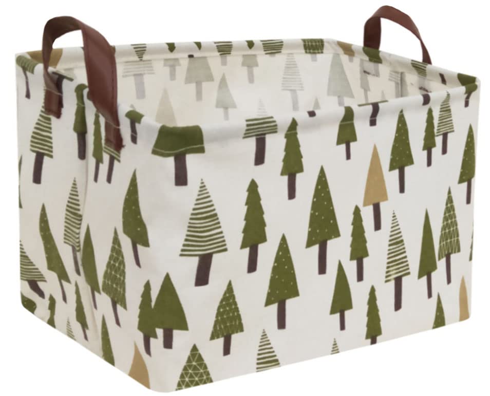 Rectangular Canvas Storage Bins,Waterproof Storage Basket,Collapsible Tree Organizer Bin with Handles for Clothes Storage,Book Bag (Tree)