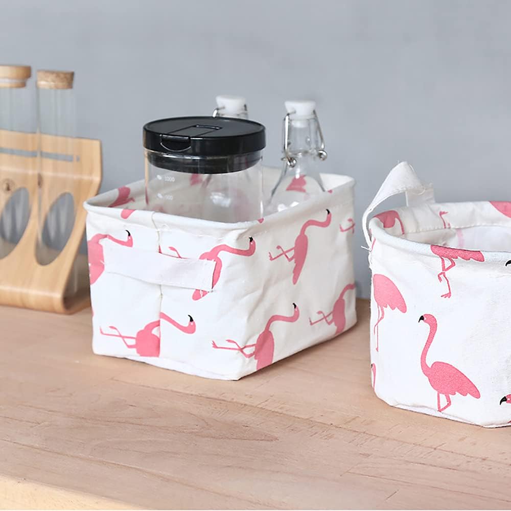 Lawei 9 Pack Mini Canvas Storage Bins - Collapsible Canvas Shelf Basket Nursery Organizer Box with Handles for Nursery Kids Bathroom Home Office