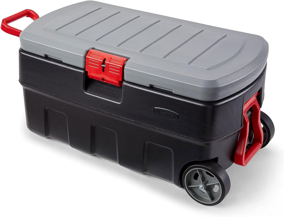 Rubbermaid 48 Gallon Black Action Packer Lockable Latch Indoor and Outdoor Storage Box Container for Home, Garage, Backyard, Single