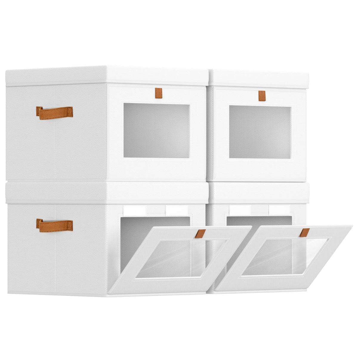 Homsorout Storage Bins with Lid – Closet Organizer with Side Opening and Clear Window, Foldable Stackable Fabric Basket for Clothes Storage, Bedroom, Nursery, Office, 3 Pack, Beige