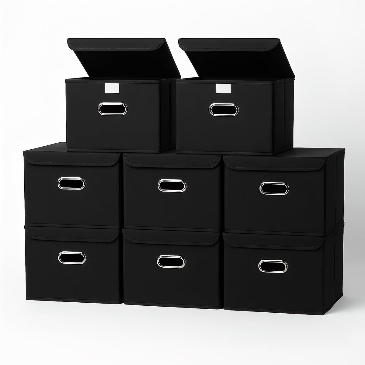 STOREONE Fabric Storage Cube Bins Foldable Organizer Container Collapsible Basket with Lids and Metal Handles, for Home, Bedroom, Closet 3 Pcs (Navy Blue)