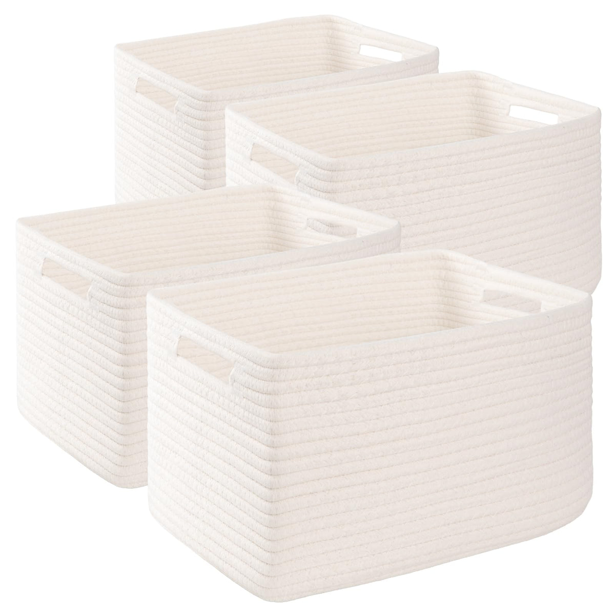 4 Pack Storage Baskets for Organizing, Woven Baskets for Shelves - Perfect for Toys, Books, Towels, and Clothes, Durable Gift Basket Bins Toy Storage, 12.7''Lx9''Wx7.8''H, Brown & White