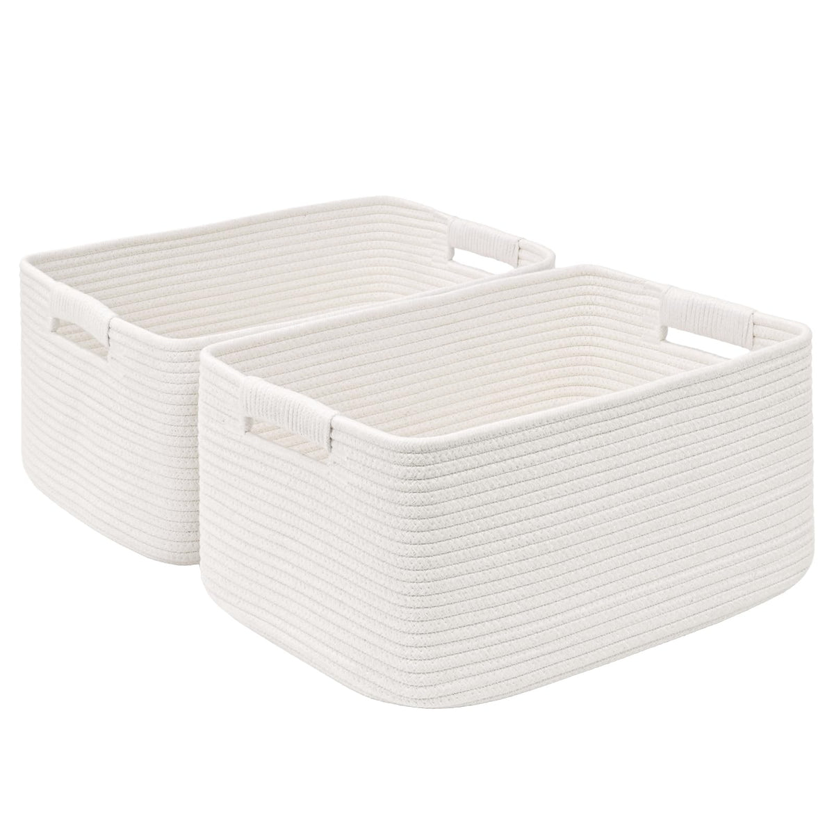 2 Pack Large Storage Basket for Organizing, 17.5"x13"x7" Woven Basket for Shelves, Closet Cube Storage Bins with Wrapped Handle, Cotton Rope Baskets for Kitchen, Clothes, Toys (Natural)