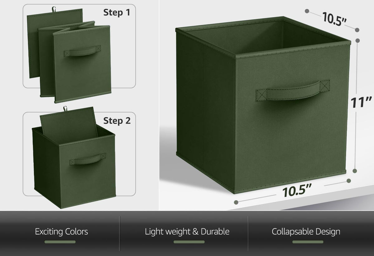 Sorbus Fabric Storage Cubes, 6-Pack Foldable Bins (11 Inch, Dark Green)