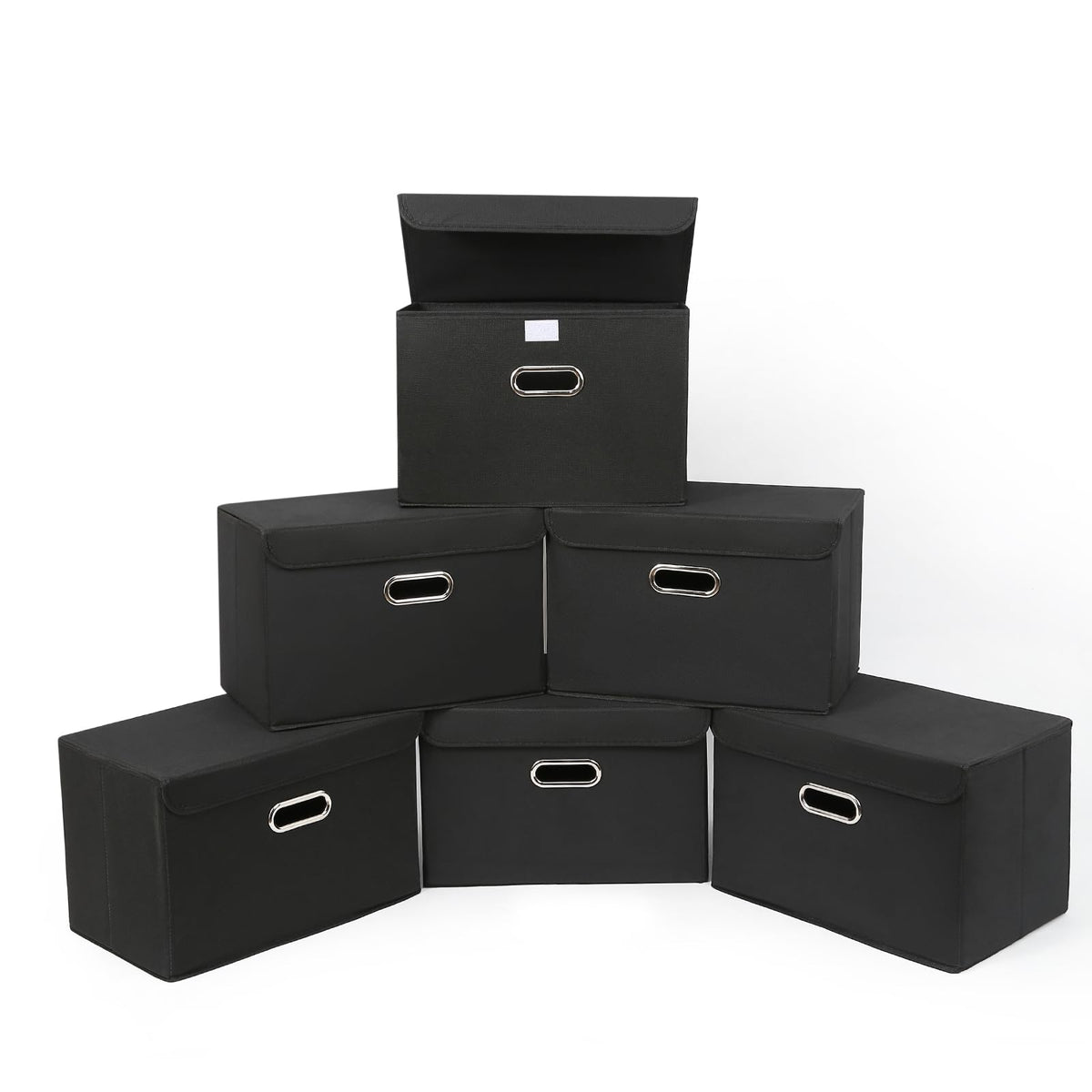 STOREONE Fabric Storage Cube Bins Foldable Organizer Container Collapsible Basket with Lids and Metal Handles, for Home, Bedroom, Closet 3 Pcs (Navy Blue)