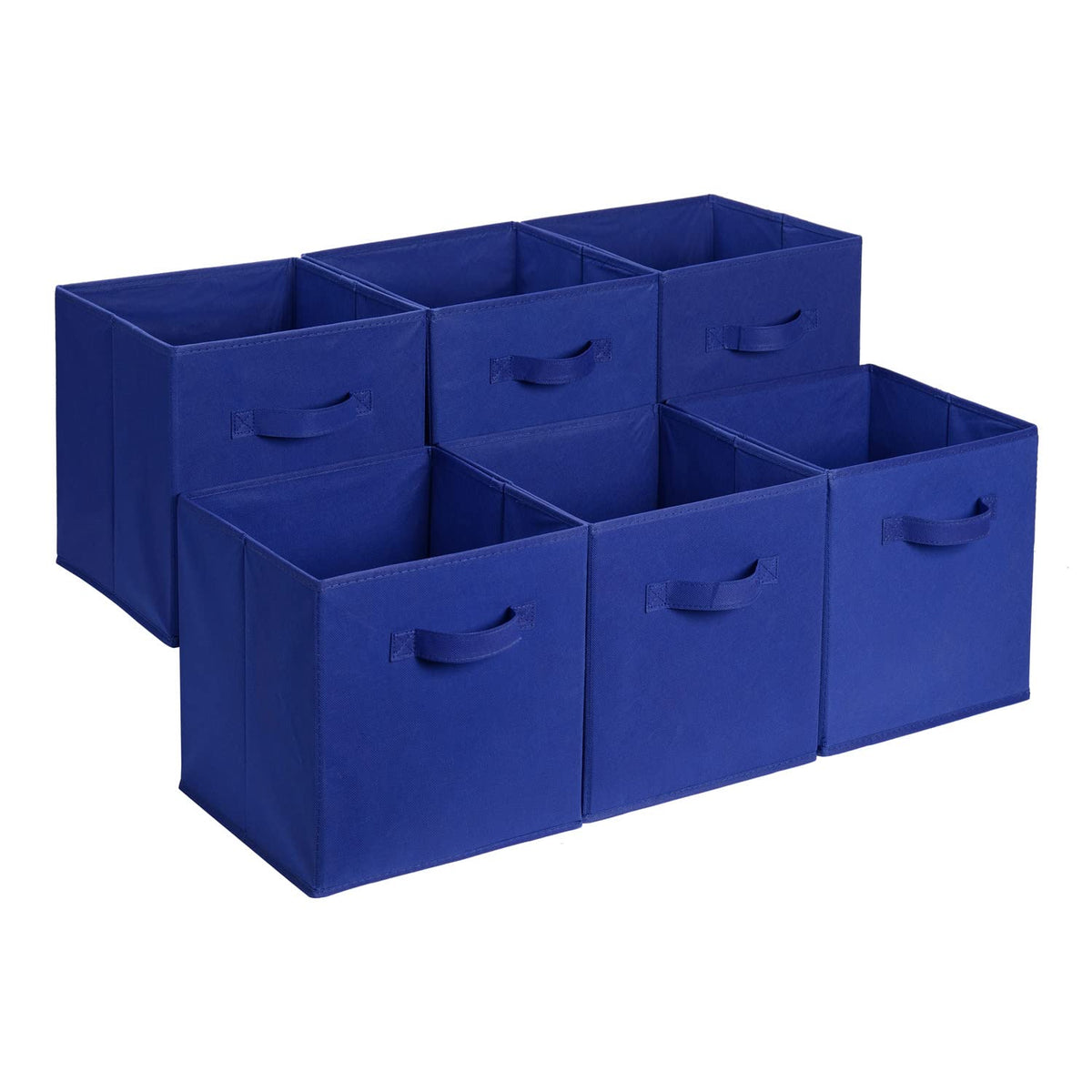 Amazon Basics Collapsible Fabric Storage Bins Organizer with Handles, Sturdy, Foldable, 10.5" x 10.5" x 11", Black, 6-Pack