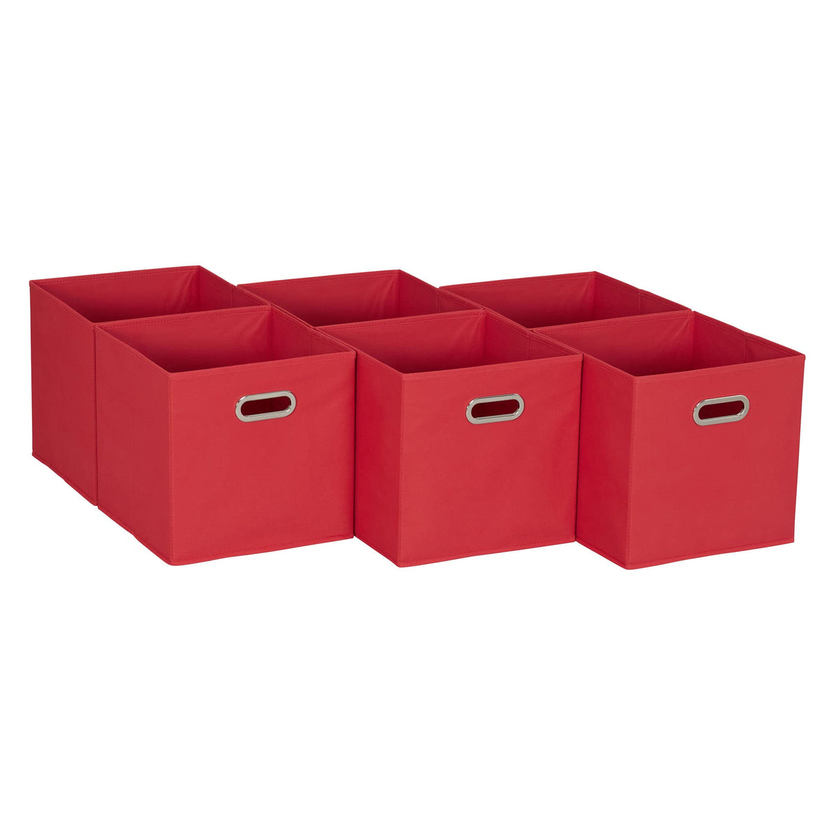Household Essentials Foldable Fabric Storage Bins 6 Piece Set, Strong Poly-Woven Fabric, Sturdy Chipboard Sides, Grommet Front Handle, Stackable, Classic Design, Black