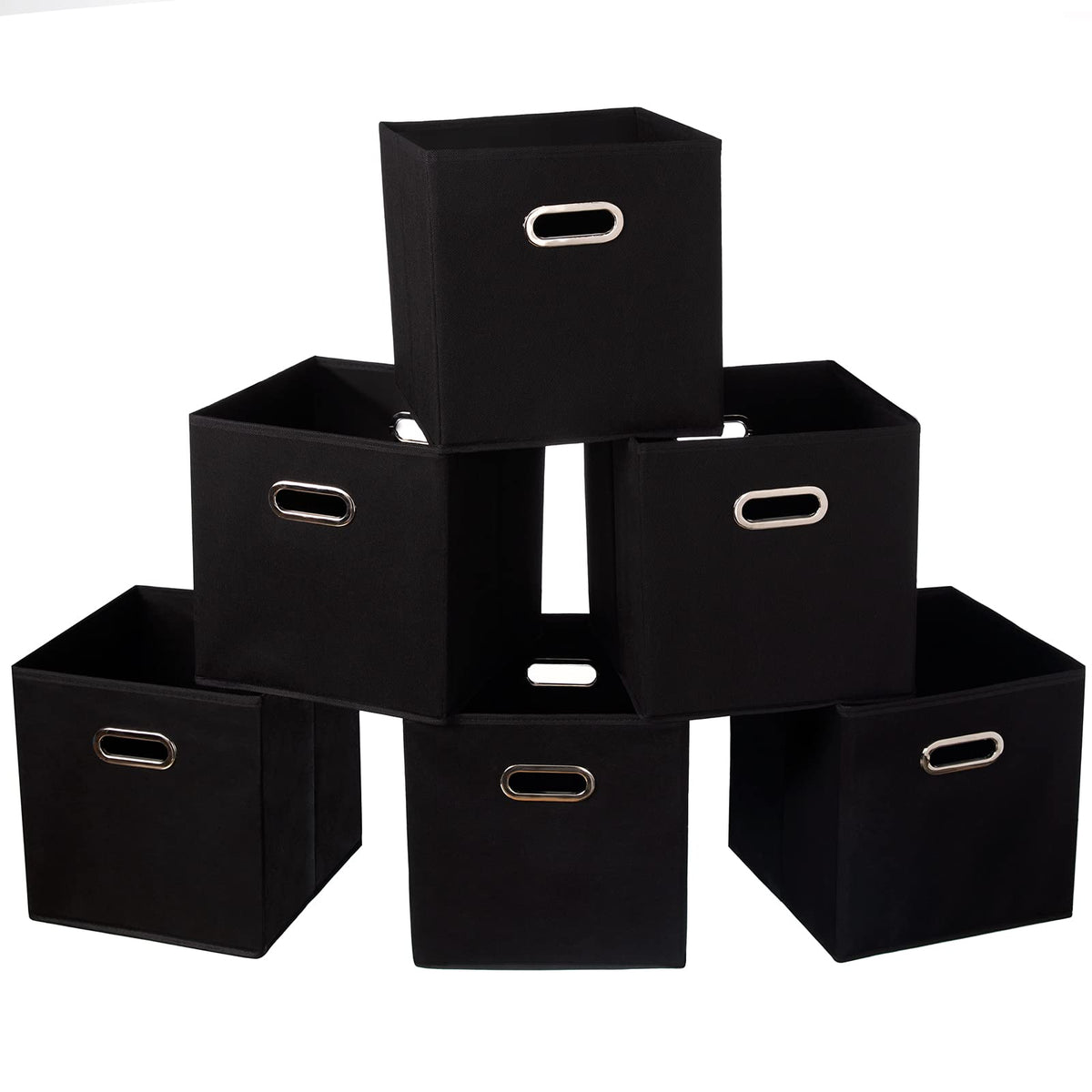 Fabric Cloth Storage Bins,Cube Organizer with Dual Handles Foldable Baskets for Home Bedroom,Set of 3, Black