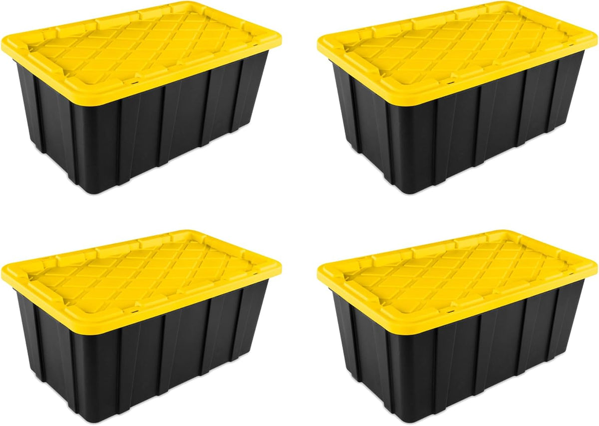 Sterilite Industrial Storage Tote with Lids for Garage, 38 Gallon, 4-Pack