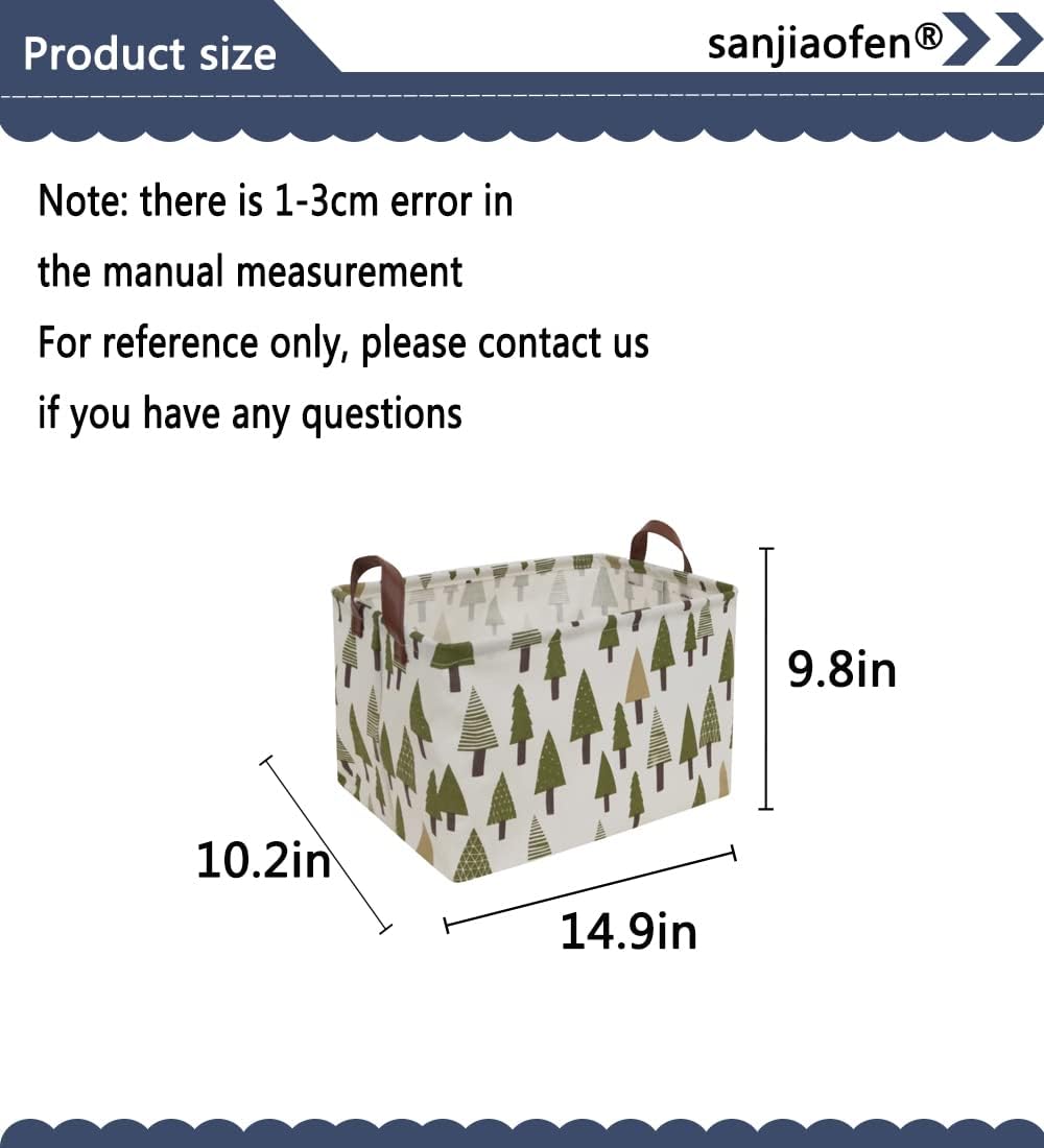 Rectangular Canvas Storage Bins,Waterproof Storage Basket,Collapsible Tree Organizer Bin with Handles for Clothes Storage,Book Bag (Tree)