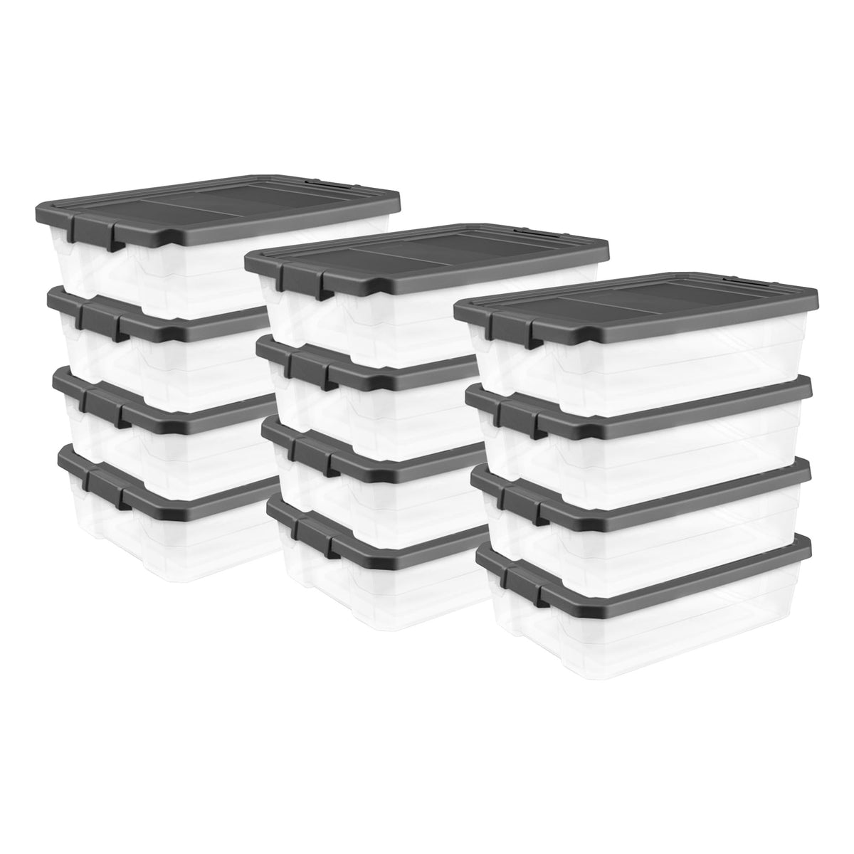 Sterilite 8-Pack Modular Stacker Box, Durable Clear Plastic Storage Bins with Latching Lids, 40 Quart - Stackable Organizing Container Boxes for Closet, Bathroom, and Office