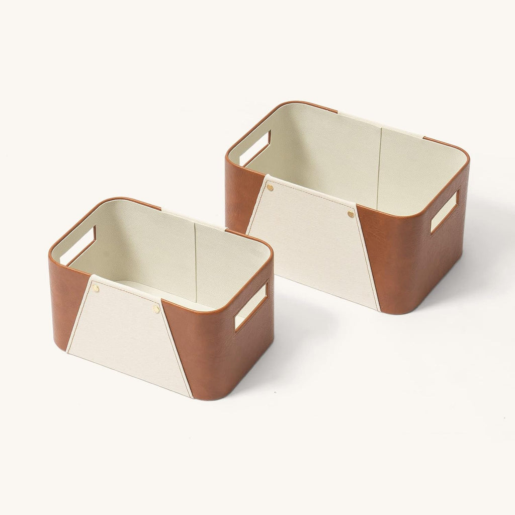 LA JOLIE MUSE Faux Leather Storage Baskets for Organizing, Beige 2 Pack
