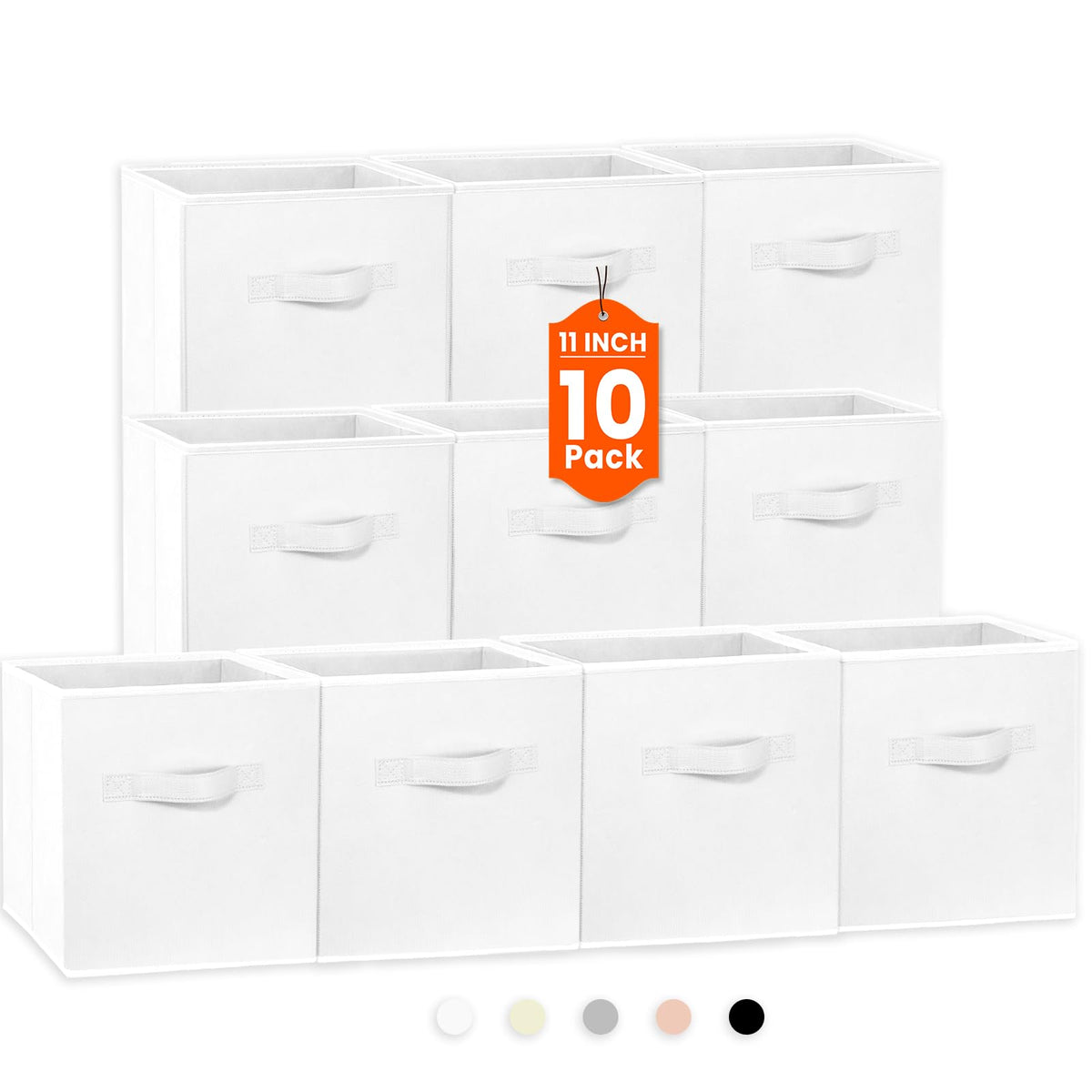 Criusia Storage Cubes, 11 Inch Clothes Storage Bins for Shelves Closet (10 Pack), Fabric Collapsible Storage Bins with Dual Handles, Cubby Storage Baskets for Magazines, Dorm Essentials (Black)
