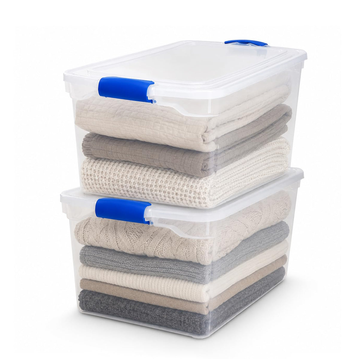 HOMZ Clear Plastic Storage Bins w/Latching Lid, 66 Qt, Gray Latch, 2 Pack