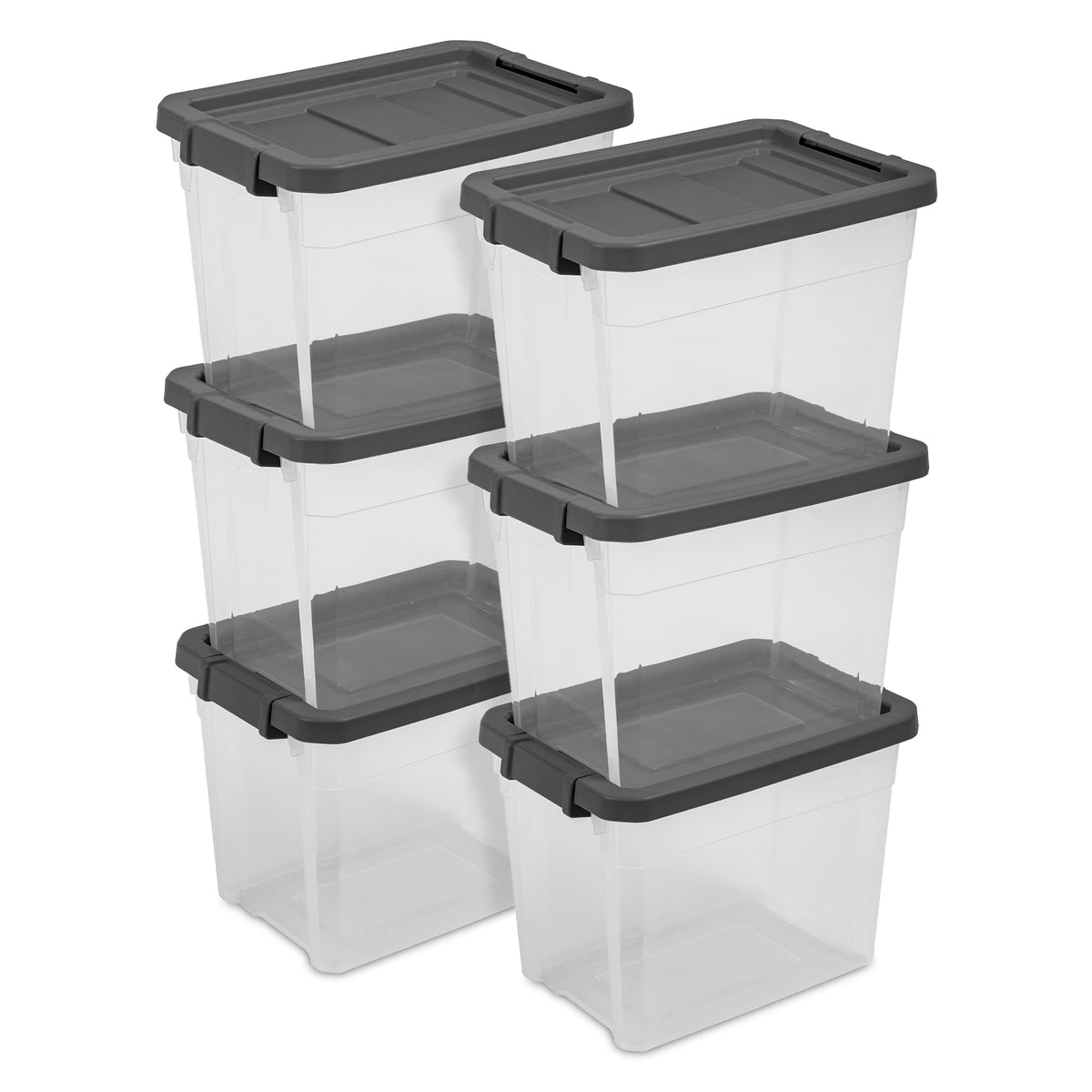 Sterilite 8-Pack Modular Stacker Box, Durable Clear Plastic Storage Bins with Latching Lids, 40 Quart - Stackable Organizing Container Boxes for Closet, Bathroom, and Office
