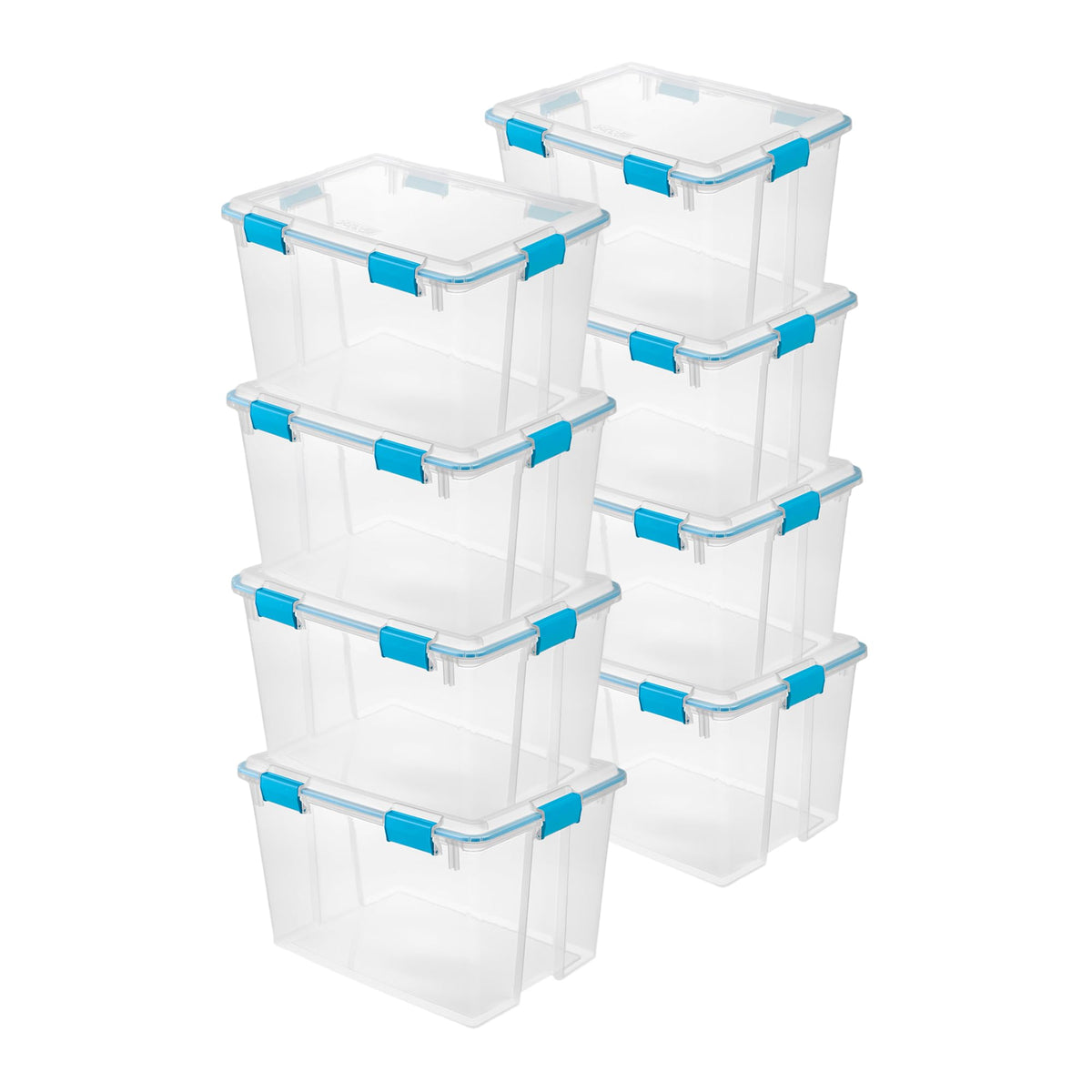 Sterilite 4-Pack 54 Quart Gasket Box, Home Storage Organizer Bins with Lids - Stackable Clear Plastic Containers for Bedroom, Bathroom, Garage, Basement, or Attic