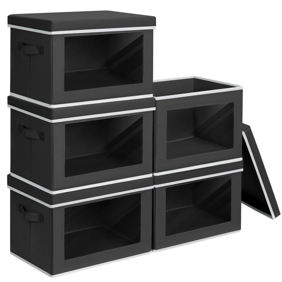 Homsorout Storage Bins with Lids - Fabric Closet Storage Bins with Window, Collapsible Baskets for Shelves 4 Pack, Home Decorative Boxes for Clothes, Closet, Office, Beige