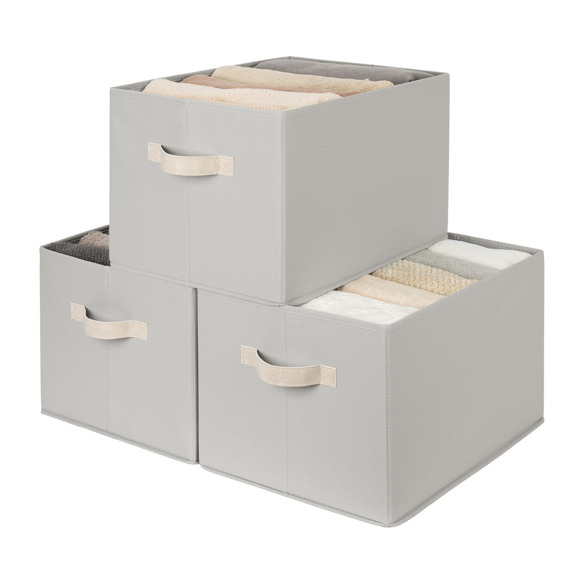 StorageWorks Shelf Organizer Bins, Beige Stripes, 3-Pack, Large
