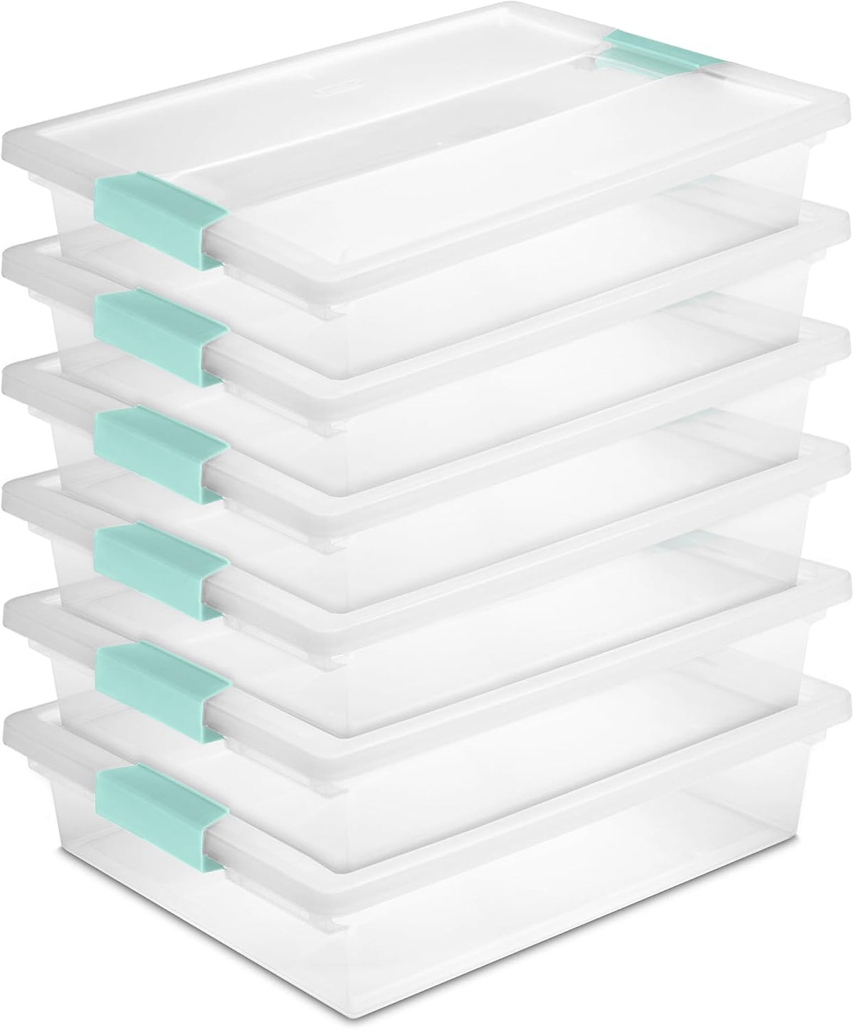 Sterilite Clip Box, Stackable Clear Plastic Bins- Large, 6-Pack