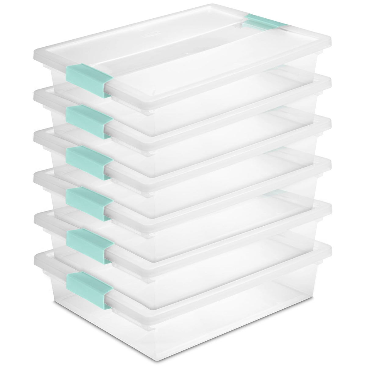 Sterilite Clip Box, Stackable Clear Plastic Bins- Large, 6-Pack
