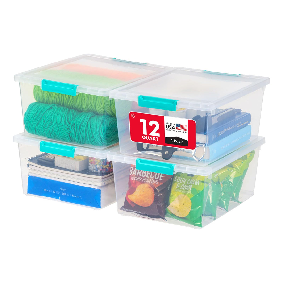 IRIS USA Storage Bins with Lids |Made in USA| 4 Qt - (6-Pack) - Clear
