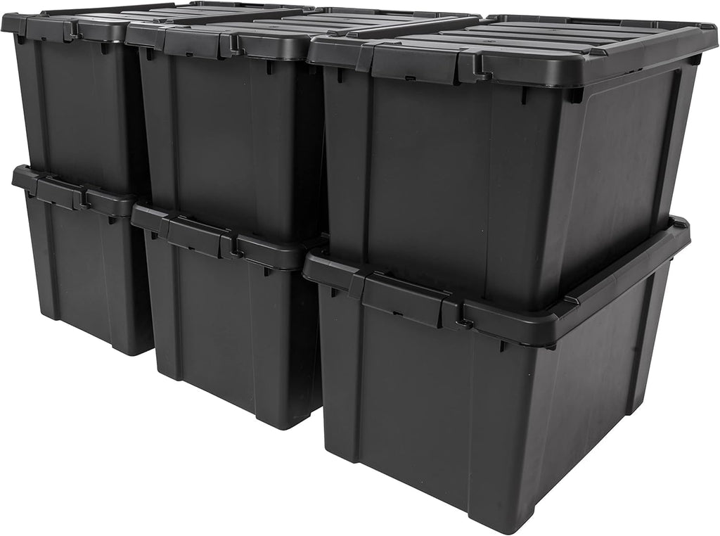 IRIS USA 6-Pack 20 Gal Heavy Duty Lockable Storage Totes with Lids, Black