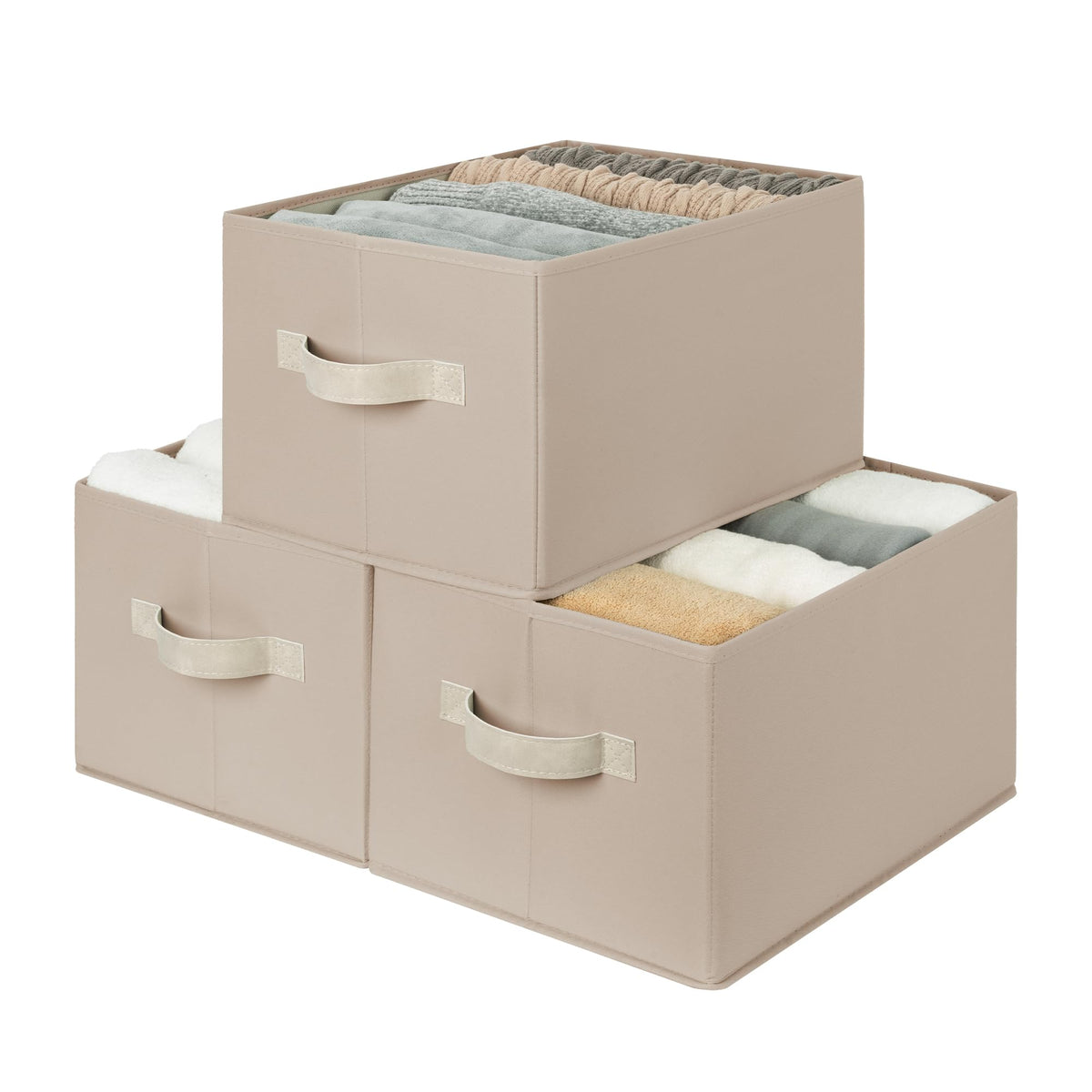 StorageWorks Shelf Organizer Bins, Beige Stripes, 3-Pack, Large